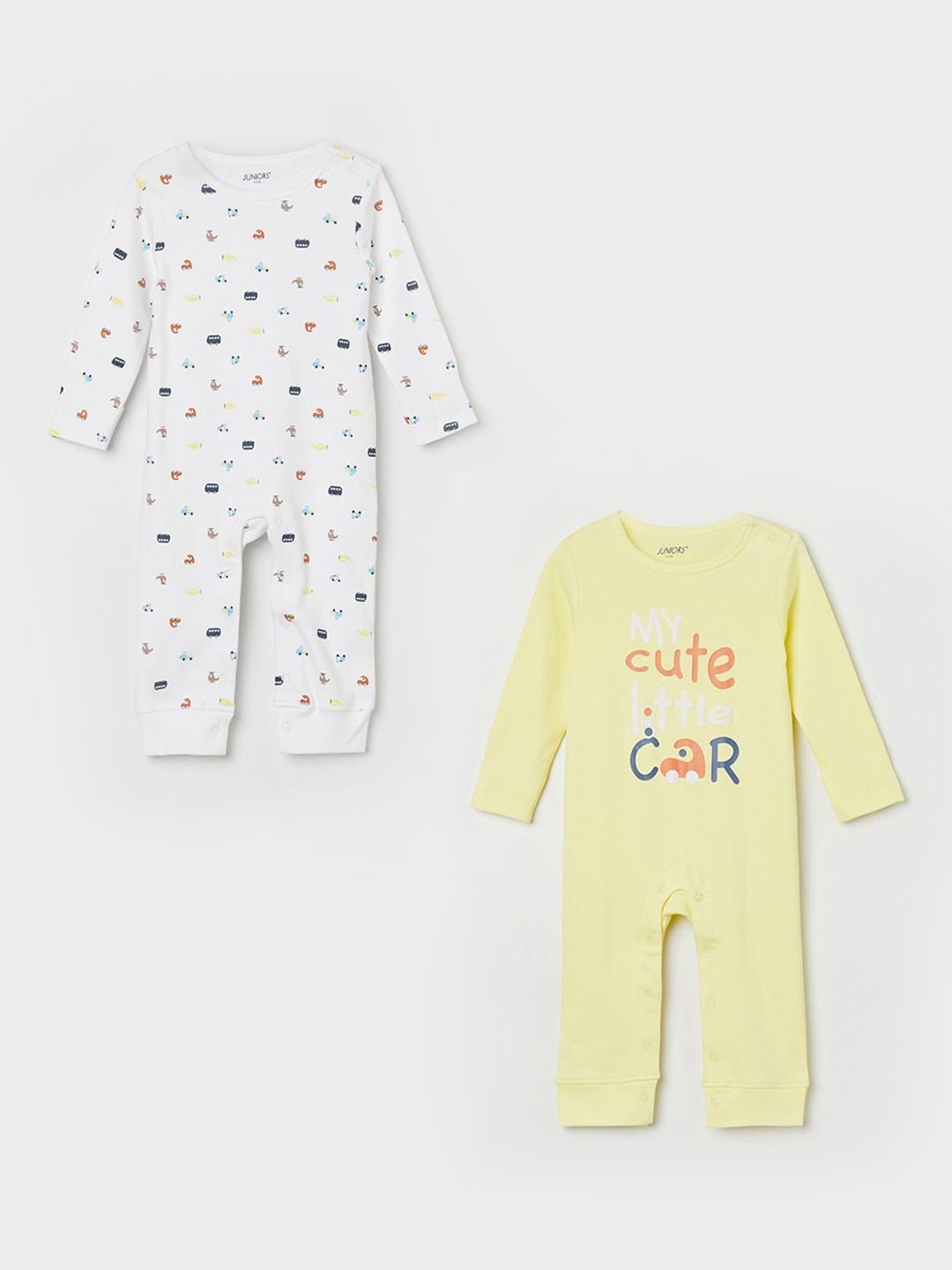 

Juniors by Lifestyle Infants Set Of 2 Printed Pure Cotton Rompers, White