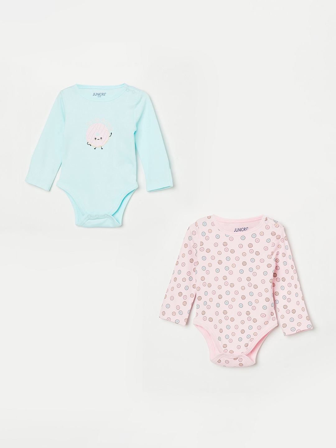

Juniors by Lifestyle Infant Girls Blue & Pink Pack Of 2 Printed Pure Cotton Romper