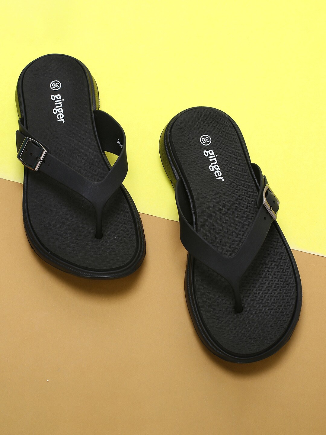 

Ginger by Lifestyle Women Black Rubber Thong Flip-Flops