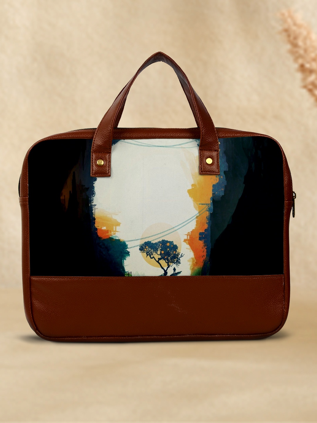 

Crazy Corner Unisex Brown & Navy Blue Printed Laptop Bag