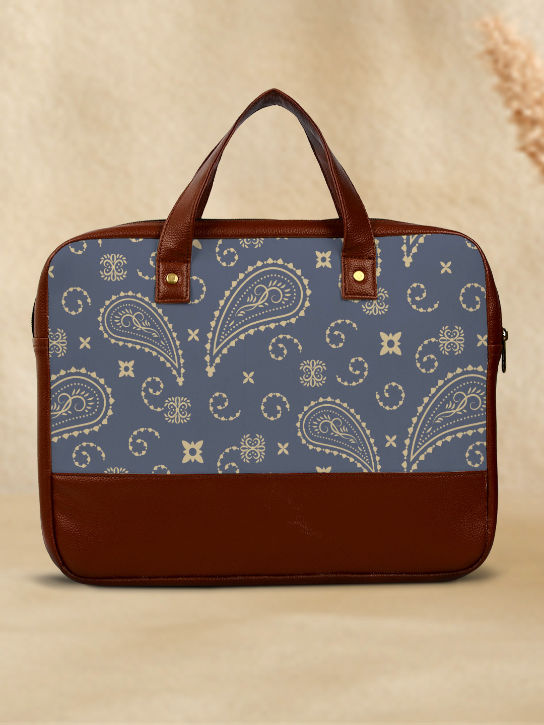 

Crazy Corner Women Blue & Brown Printed PU Laptop Bag
