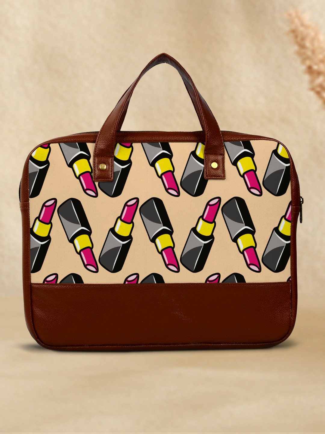 

Crazy Corner Women Brown & Yellow Printed PU Laptop Bag