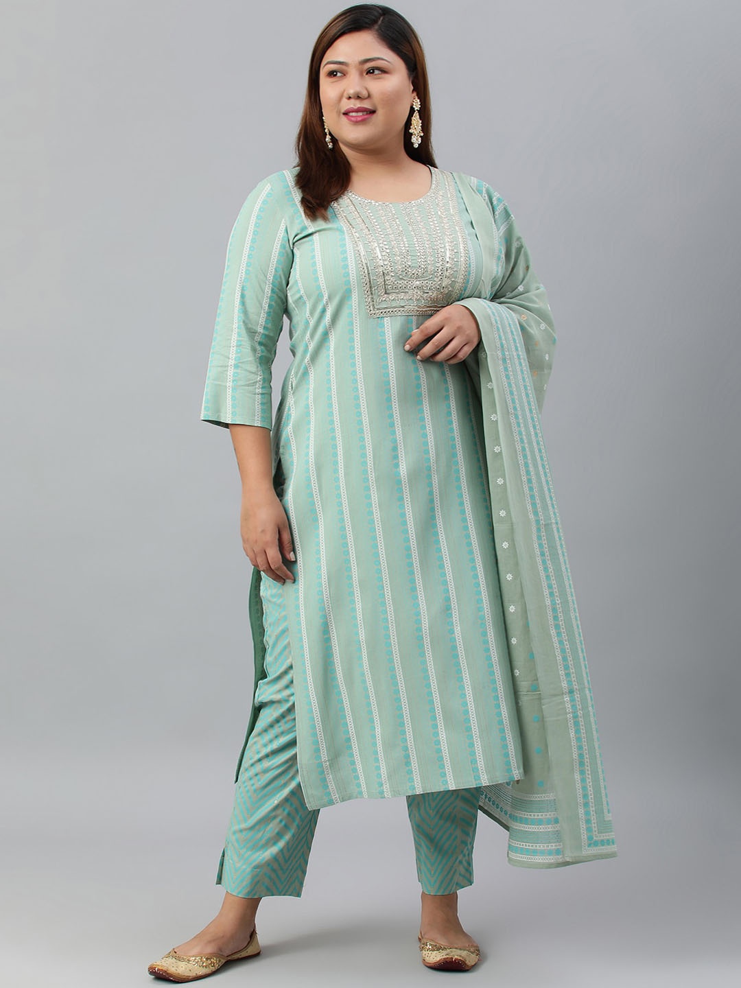 

XL LOVE by Janasya Women Plus Size Mint Green Rayon Kurta With Pant and Dupatta