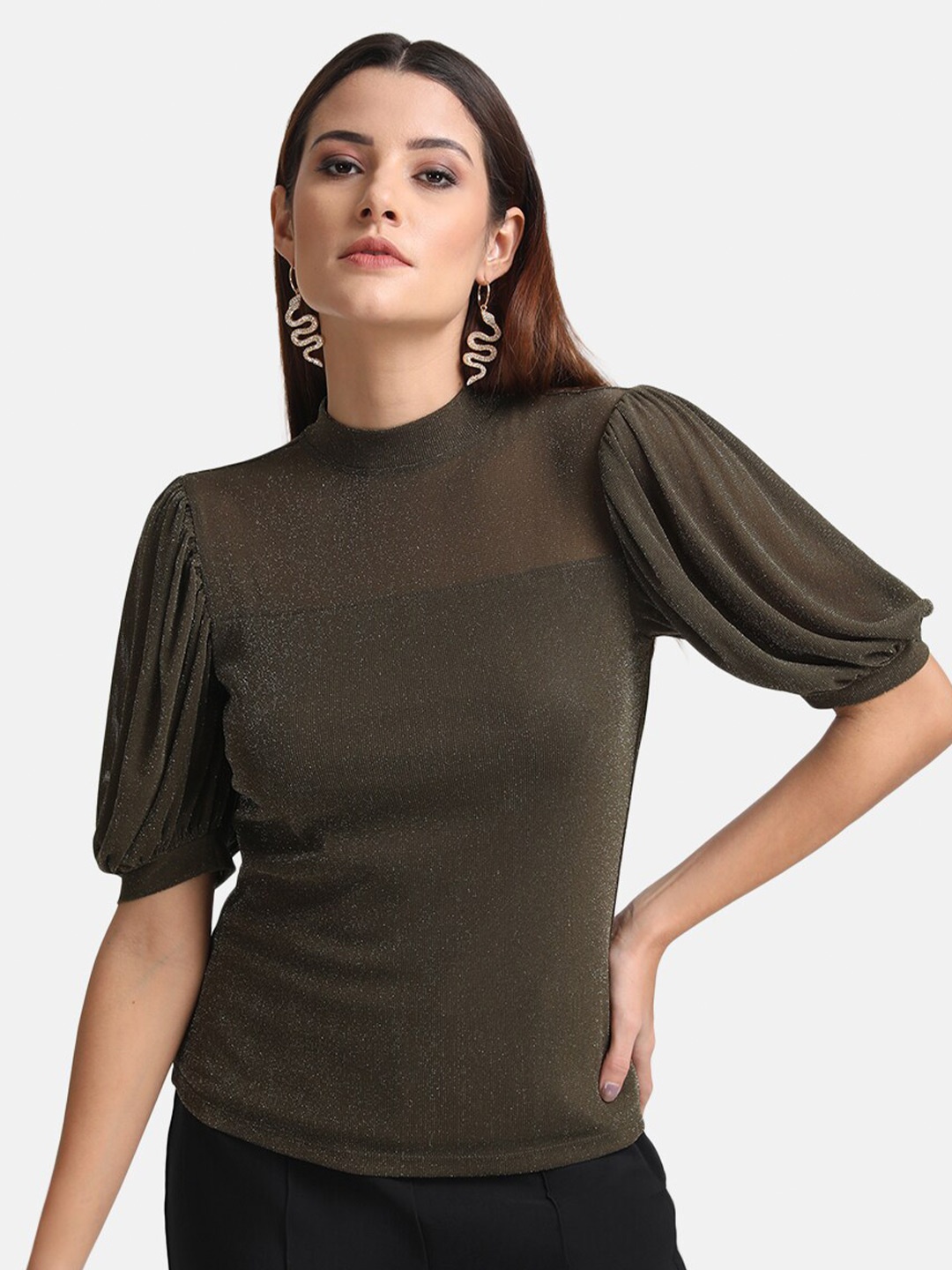 

Kazo Woman Puff Sleeve Top, Olive