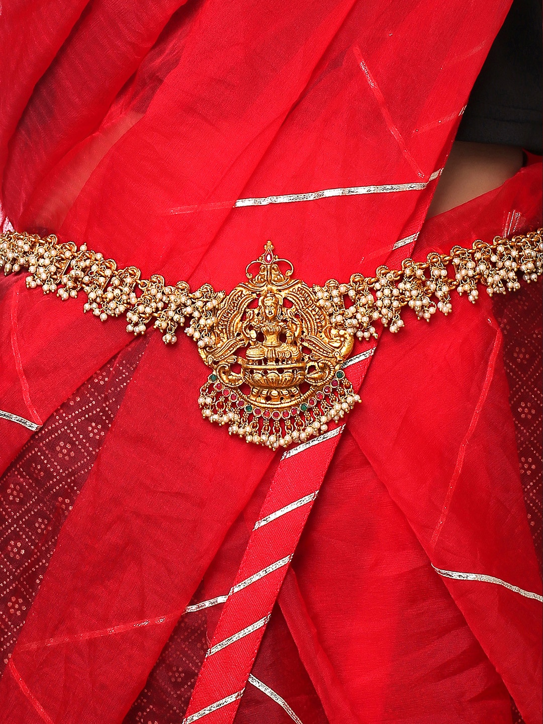 

Yellow Chimes Gold Plated Moti Studded Traditional Temple Bridal Saree Kamarbandh