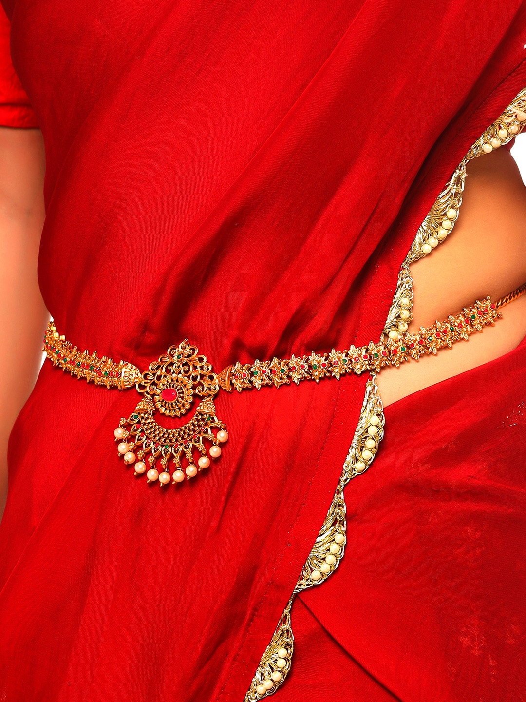 

Yellow Chimes Women Multicolored Crystal Studded Traditional Bridal Kamarbandh/Waist chain, Gold