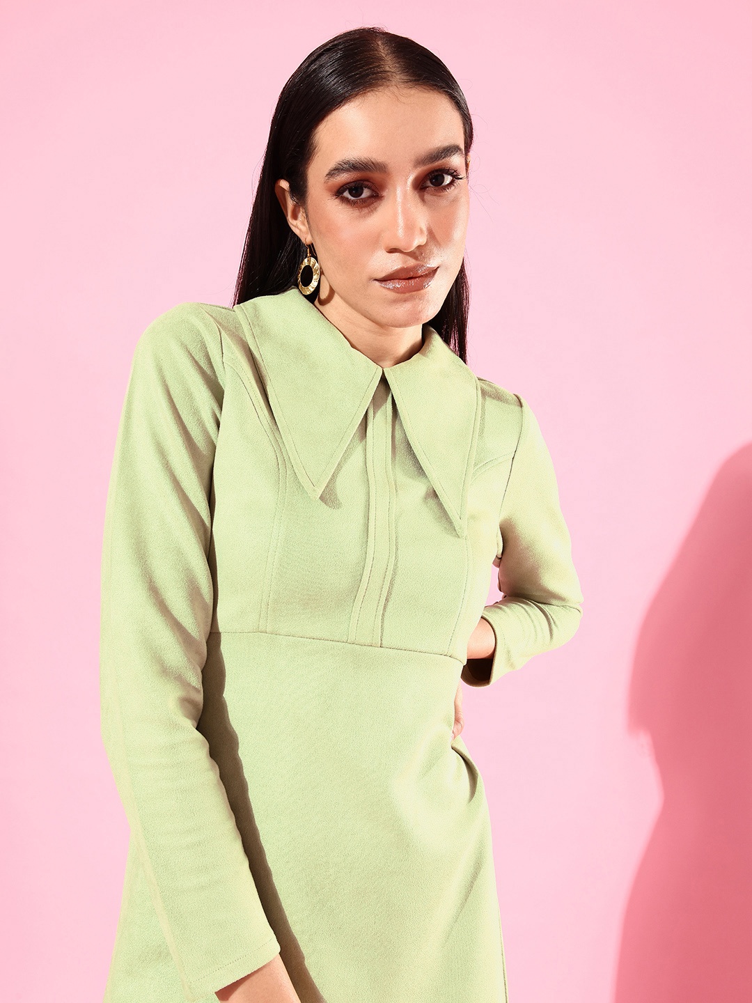 

Athena Green Solid Above Knee Sheath Dress