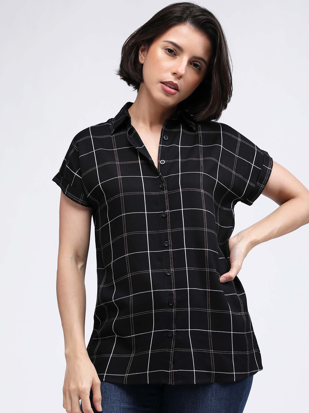 

IDK Black Checked Extended Sleeves Top