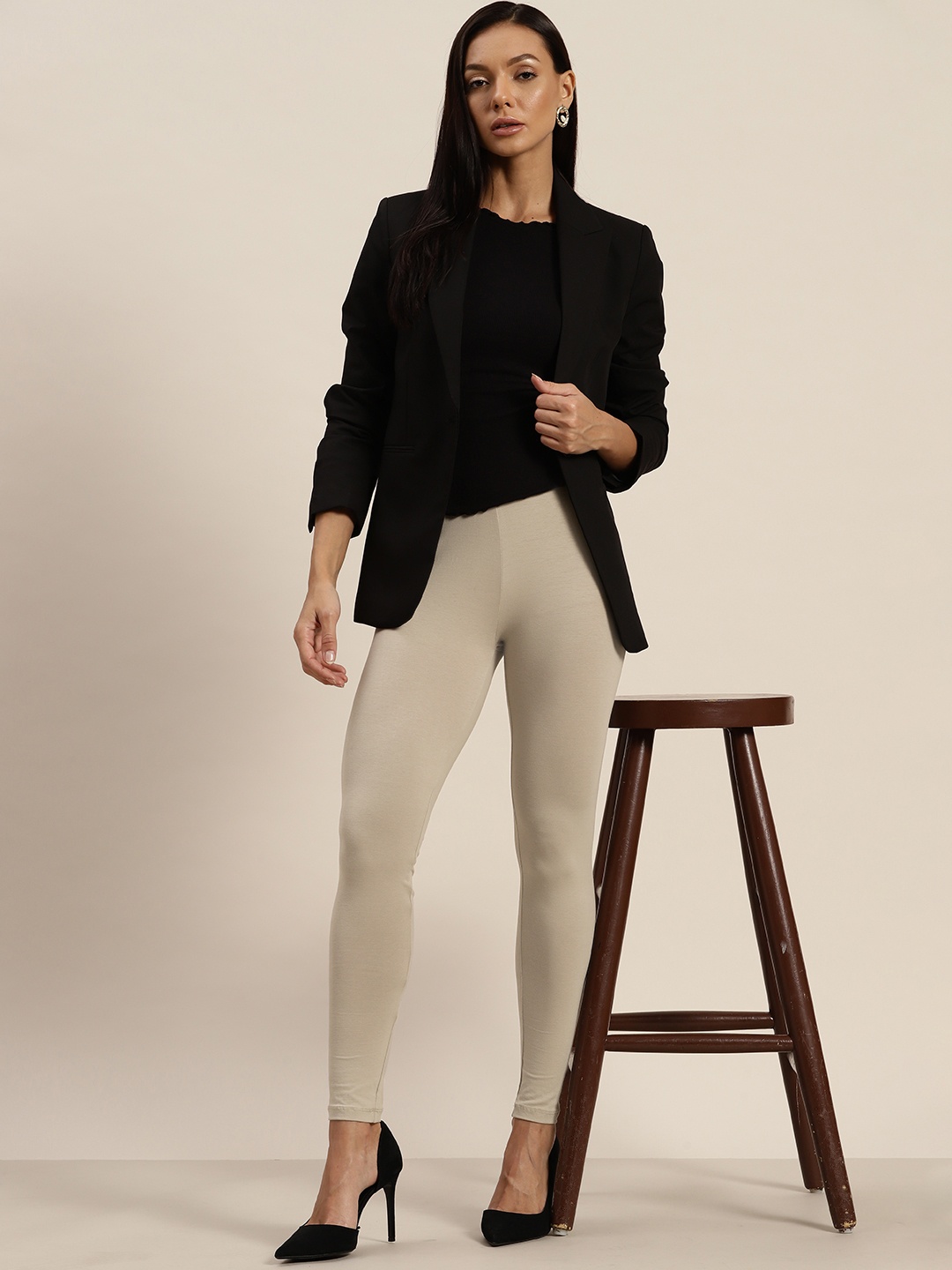 

her by invictus Women High-Waist Ankle Length Leggings, Beige