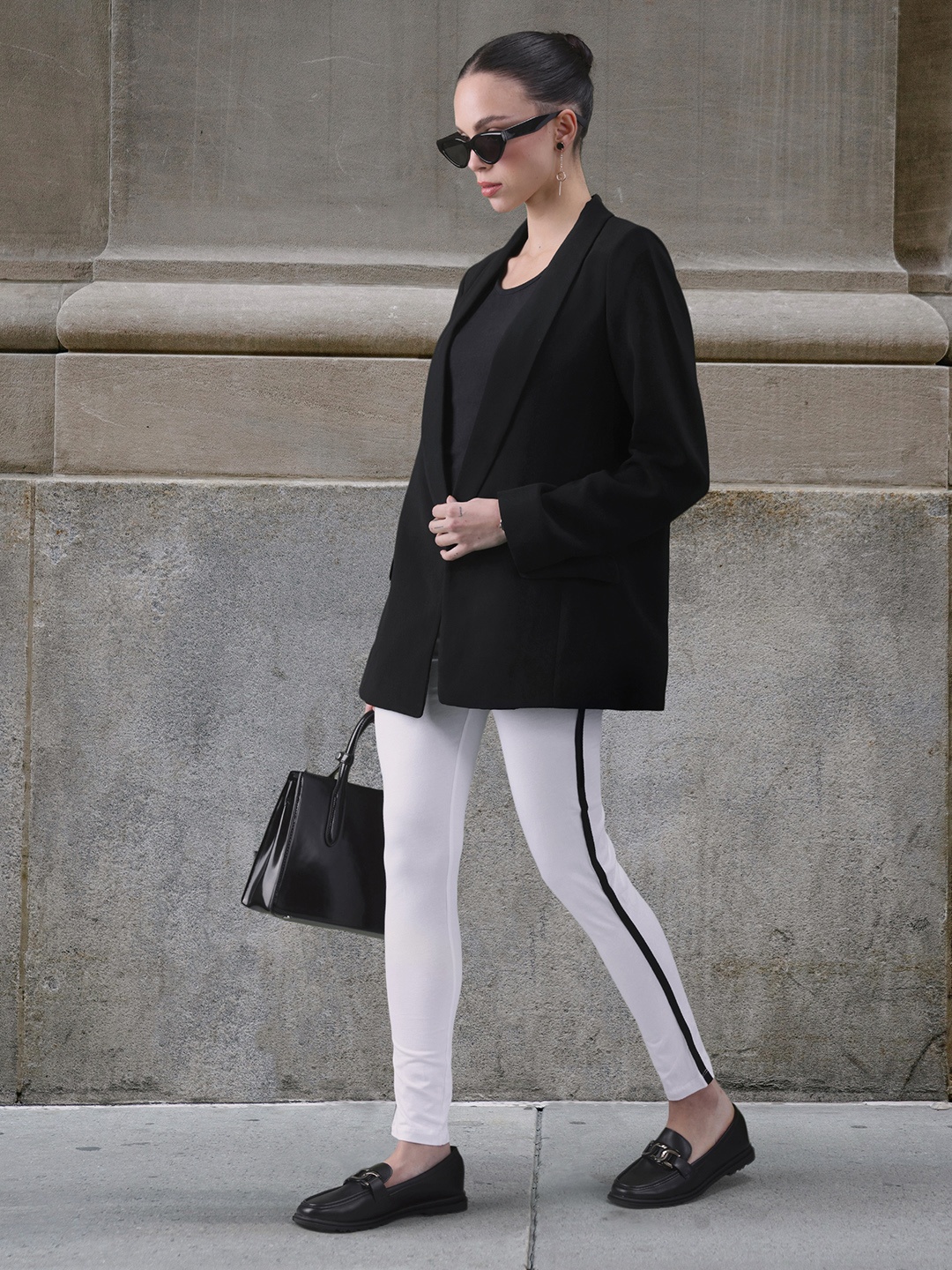 

her by invictus Women High-Waist Ankle Length Leggings with Side Stripes, White