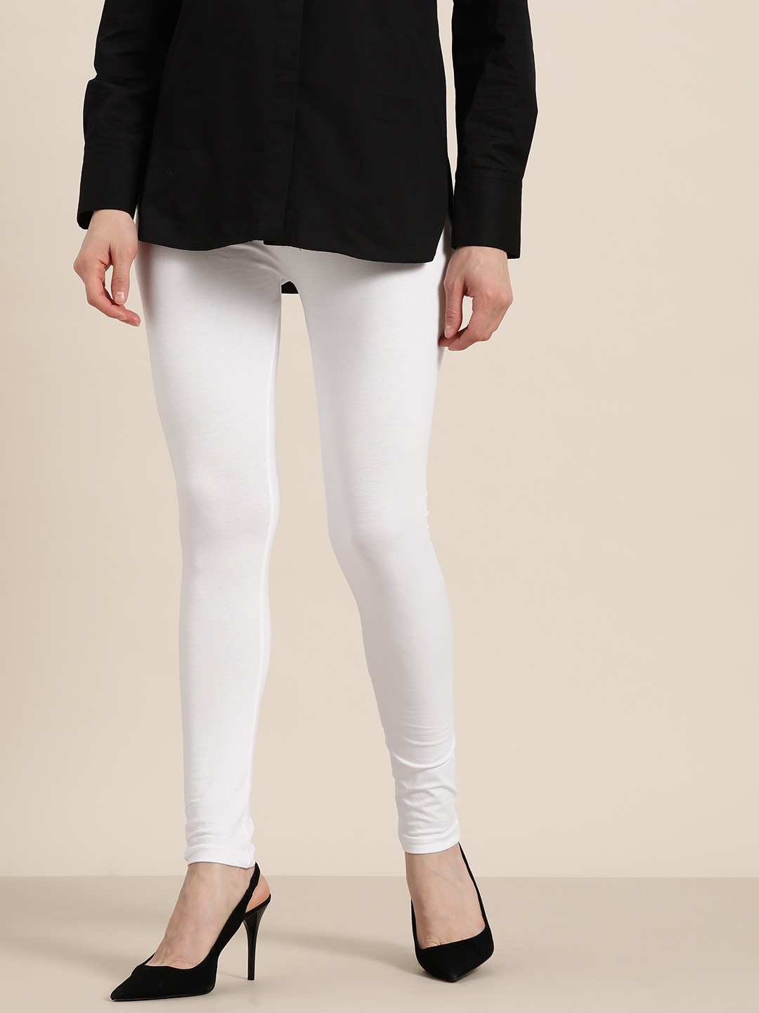 

her by invictus Women Solid Ankle-Length Leggings, White