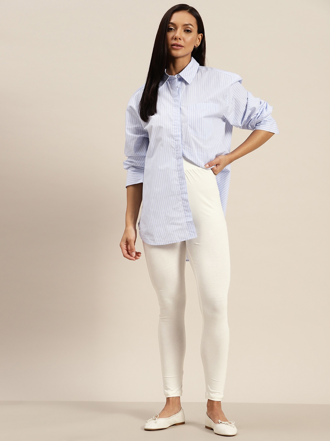 

her by invictus Women High Waist Leggings, Cream