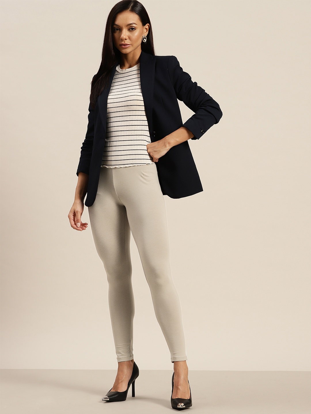 

her by invictus Women High Waist Leggings, Taupe