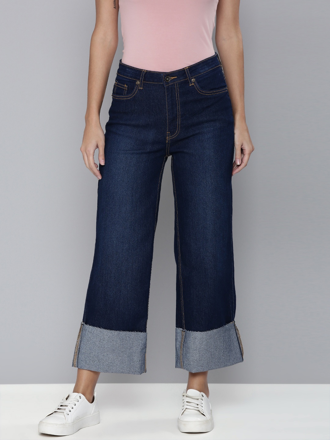 

Flying Machine Women Navy Blue Straight Fit Mid-Rise Light Fade Stretchable Jeans