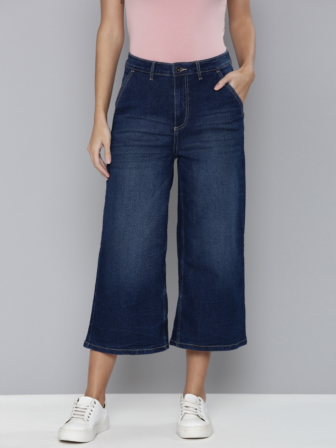 

Flying Machine Women Blue Wide Leg High-Rise Light Fade Stretchable Jeans
