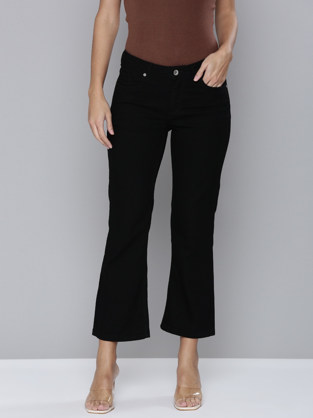 

Flying Machine Women Black Flared Mid-Rise Stretchable Jeans