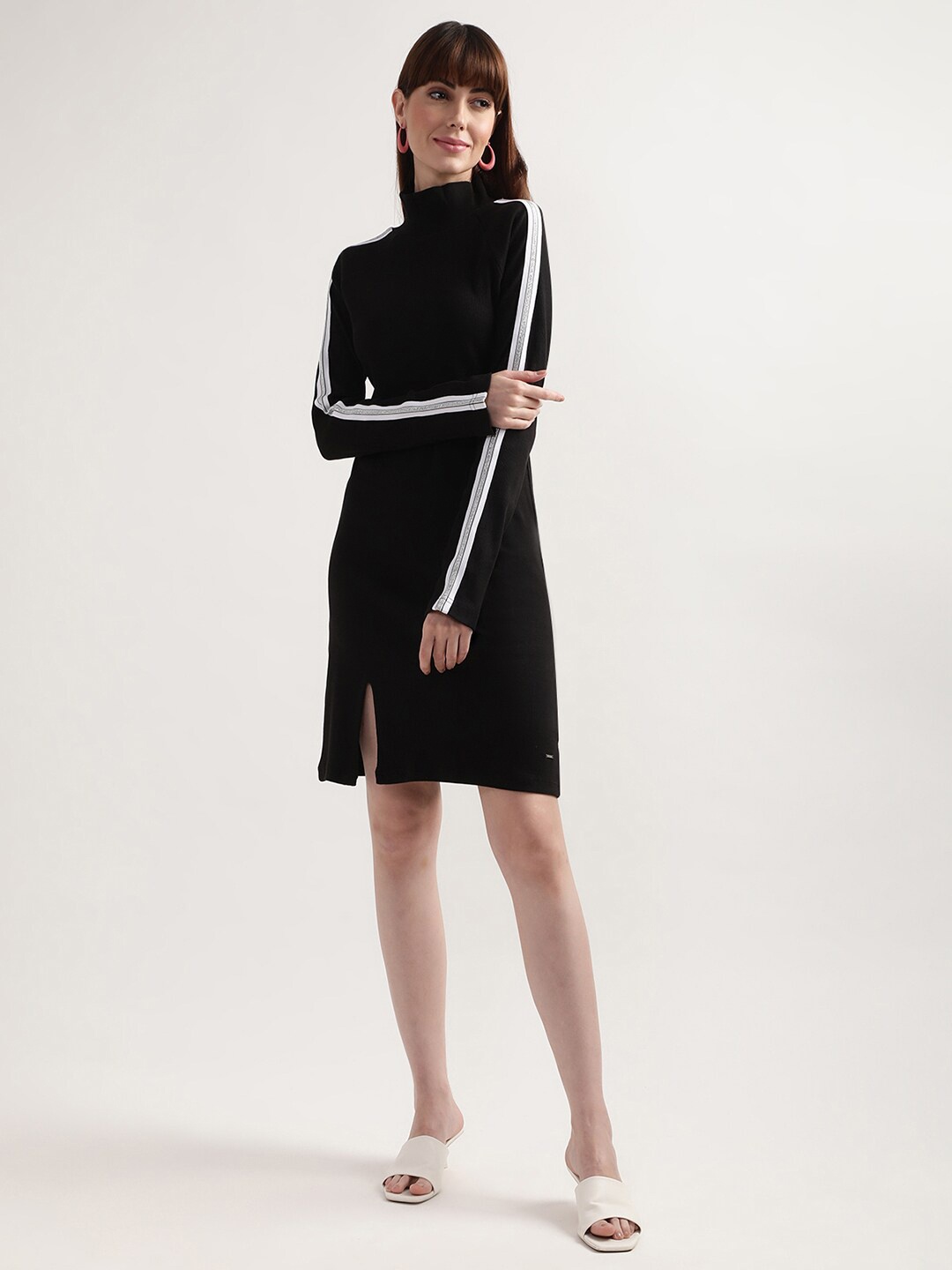 

ELLE Women Black & White Bodycon Cotton Dress
