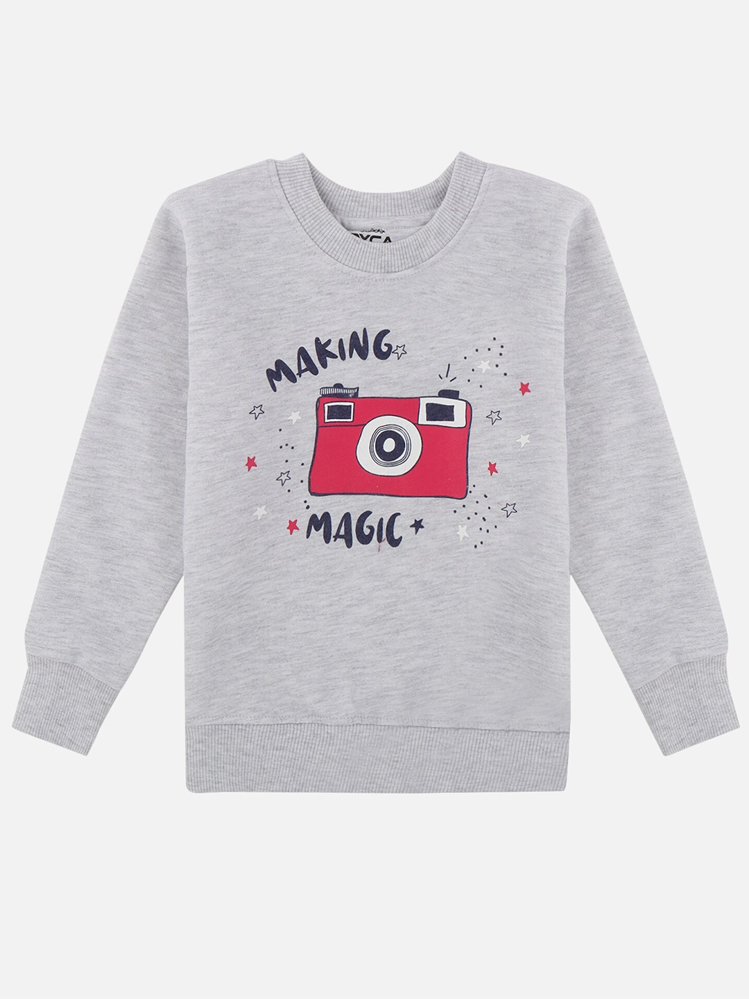 

DYCA Girls Grey Printed Cotton Round Neck Sweatshirt
