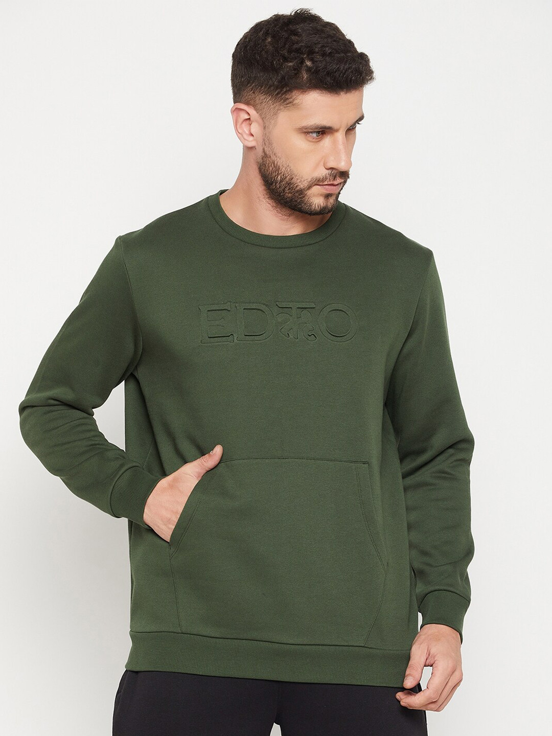 

EDRIO Men Green Fleece Sweatshirt