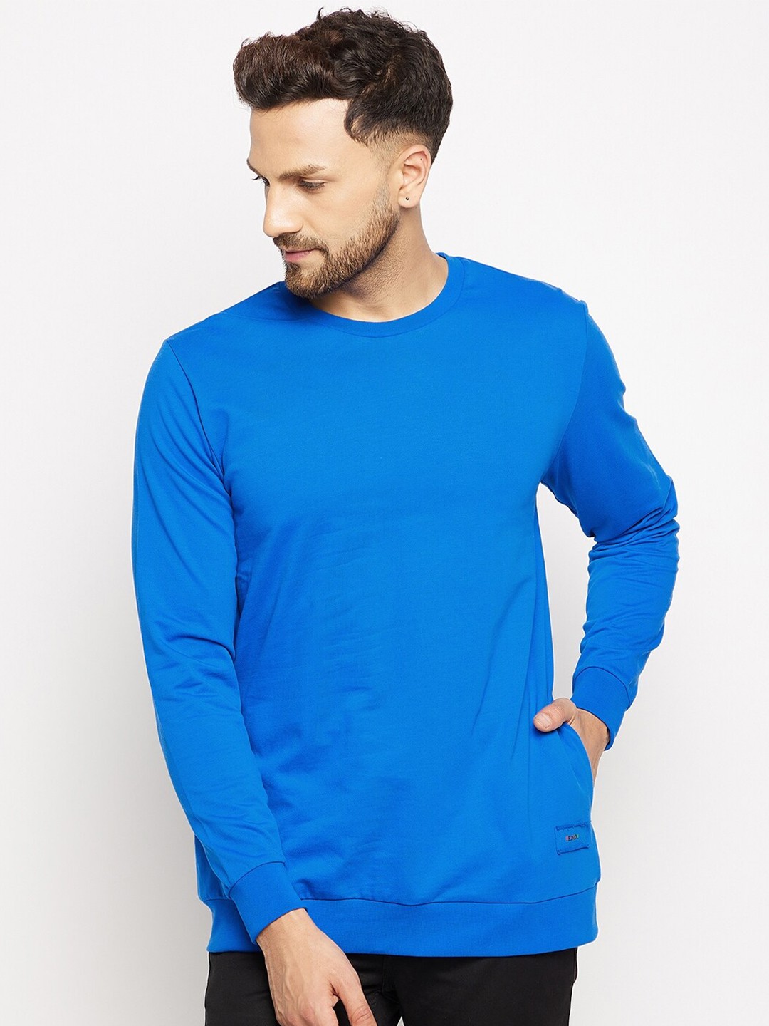 

EDRIO Men Blue Cotton Sweatshirt