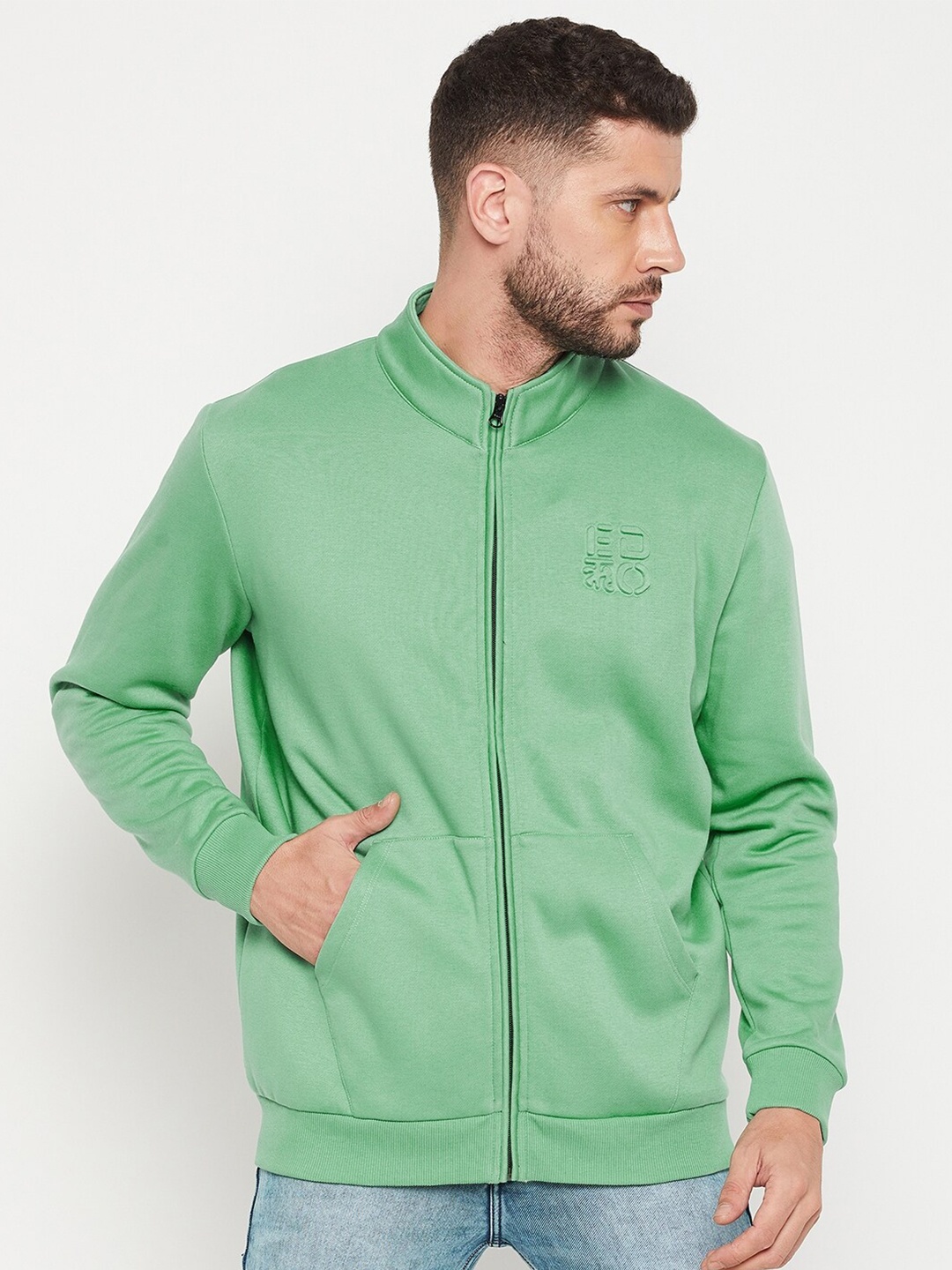 

EDRIO Men Green Fleece Sweatshirt