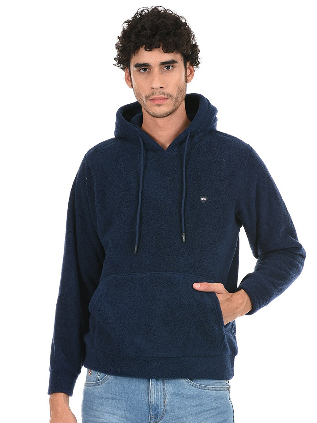 

Cloak & Decker by Monte Carlo Men Navy Blue Solid Hooded Sweatshirt