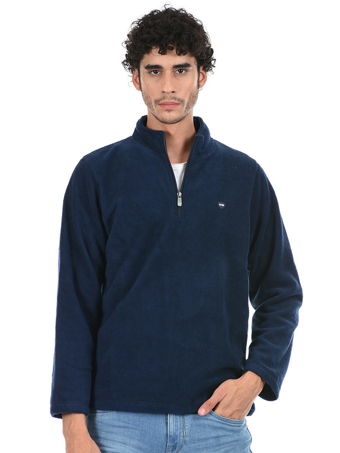 

Cloak & Decker by Monte Carlo Men Navy Blue Solid Fleece Sweatshirt