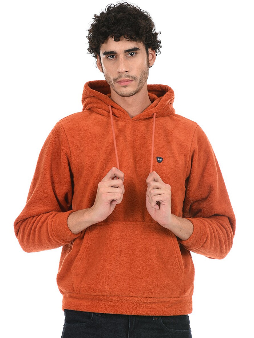 

Cloak & Decker by Monte Carlo Men Orange Solid Hooded Sweatshirt
