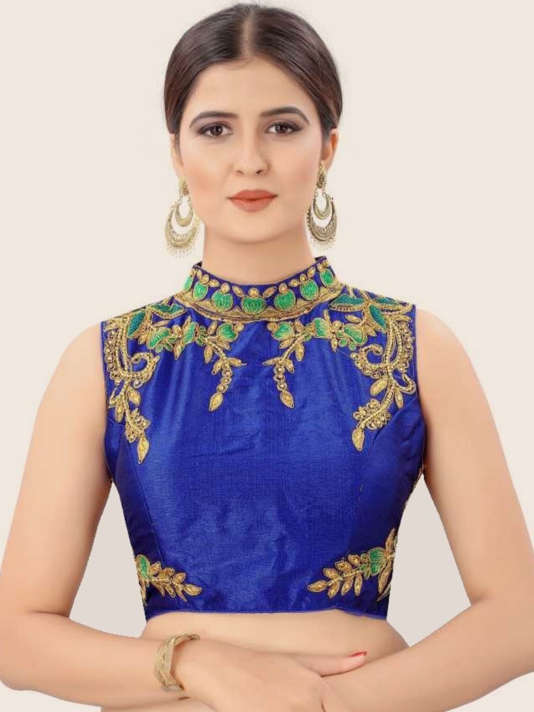 

Trendzmy Blue & Golden Embroidered Saree Blouse