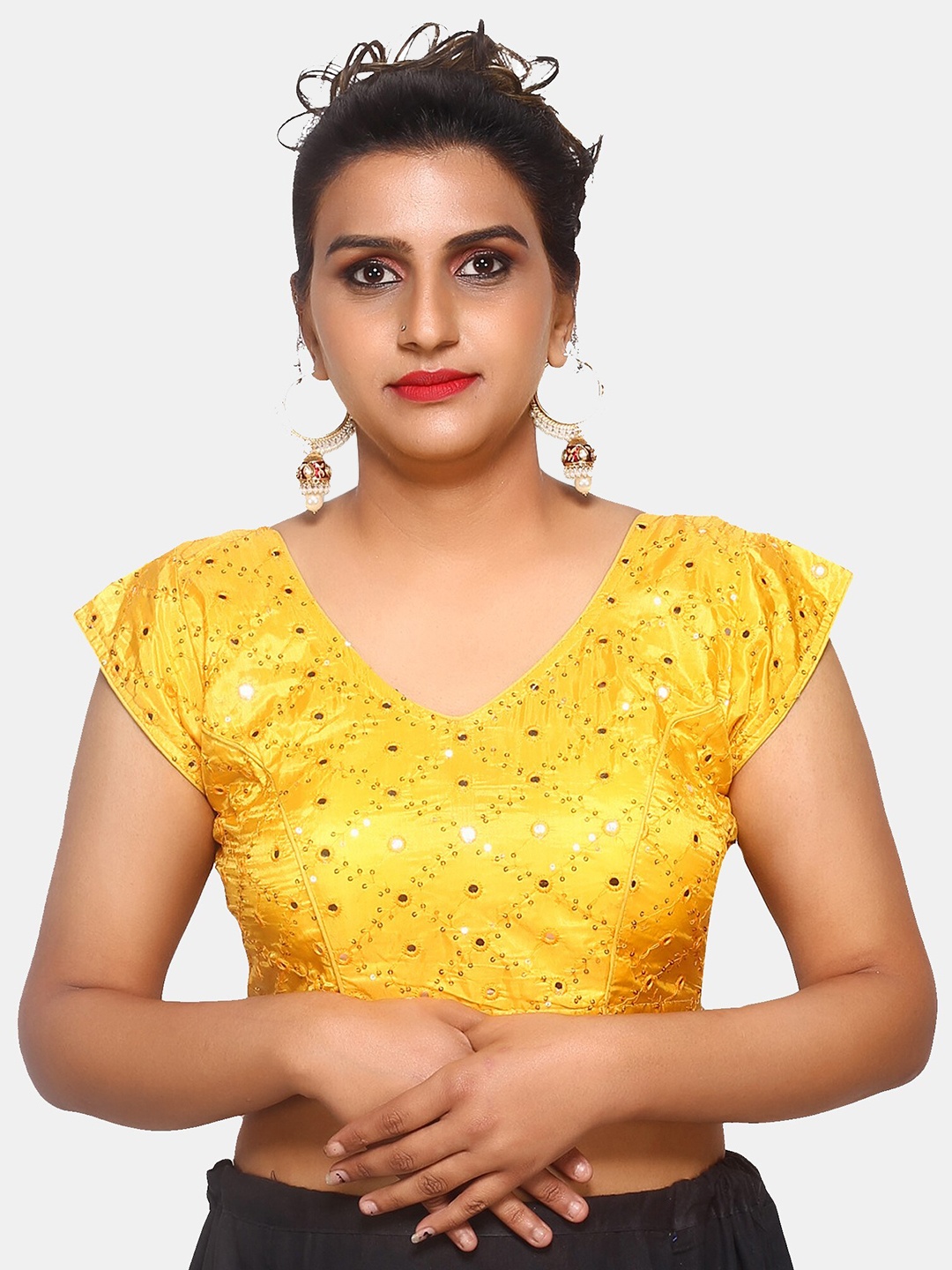 

Trendzmy Yellow Embroidered Readymade Saree Blouse