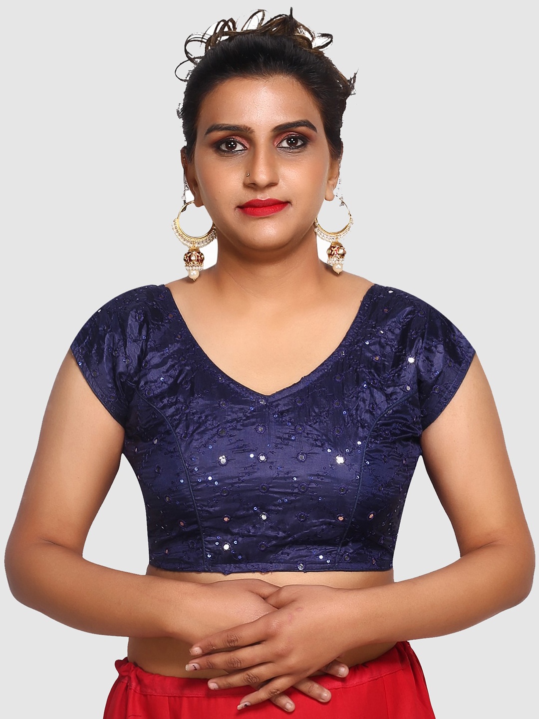 

Trendzmy Blue Embroidered Readymade Saree Blouse