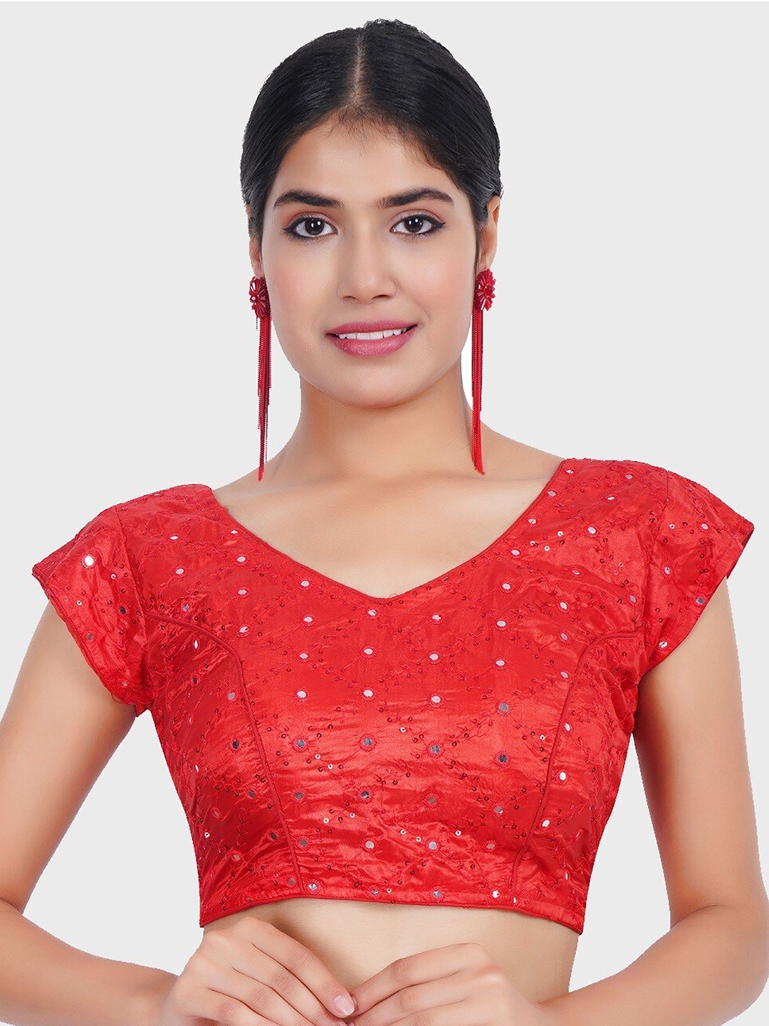 

Trendzmy Red Embroidered Saree Blouse