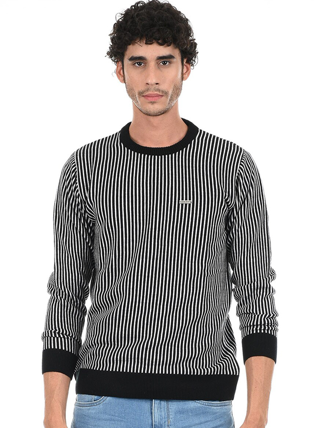 

Cloak & Decker by Monte Carlo Men Black & Grey Striped Pullover