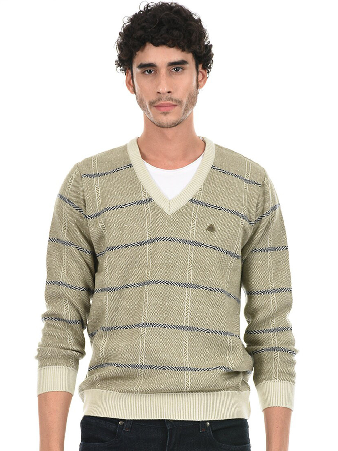 

Cloak & Decker by Monte Carlo Men Beige & White Checked Pullover
