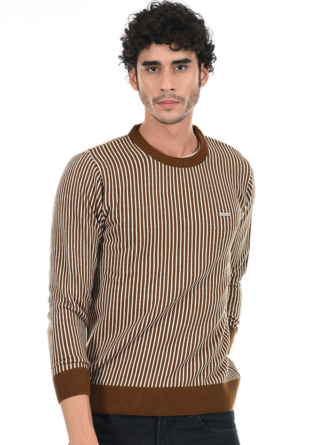 

Cloak & Decker by Monte Carlo Men Brown & White Striped Striped Pullover