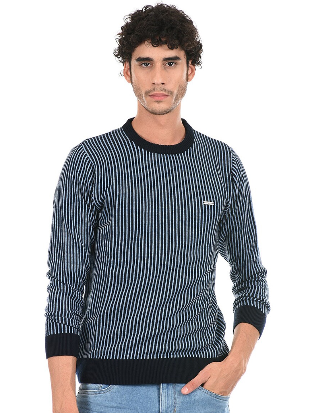 

Cloak & Decker by Monte Carlo Men Navy Blue & Off White Striped Pullover