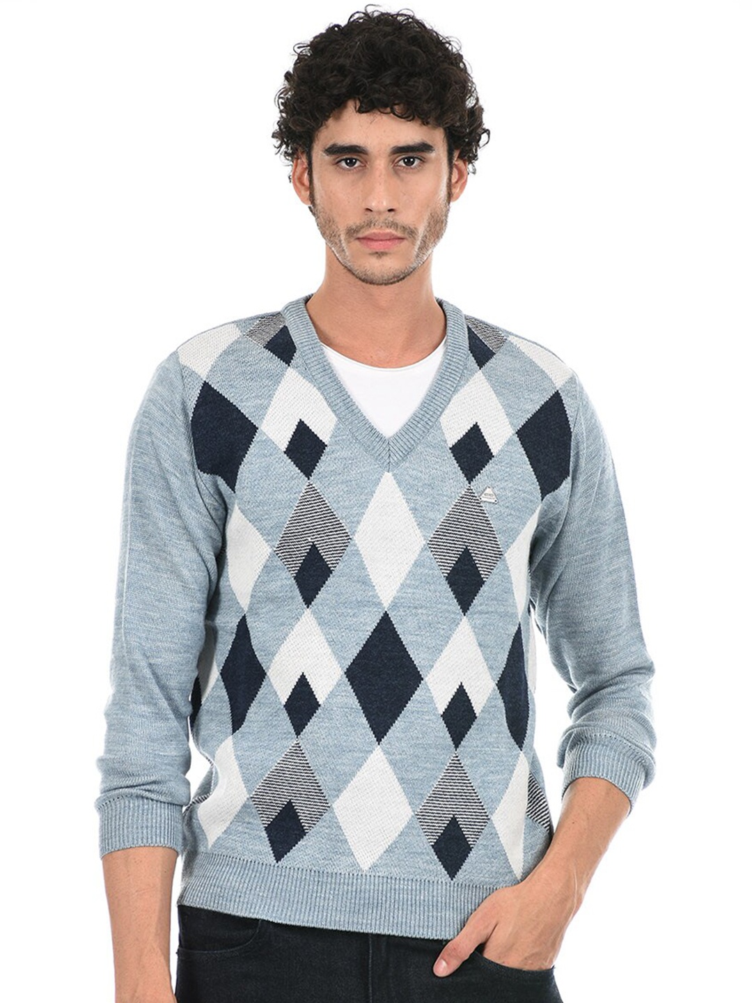 

Cloak & Decker by Monte Carlo Men Blue & White Checked Pullover