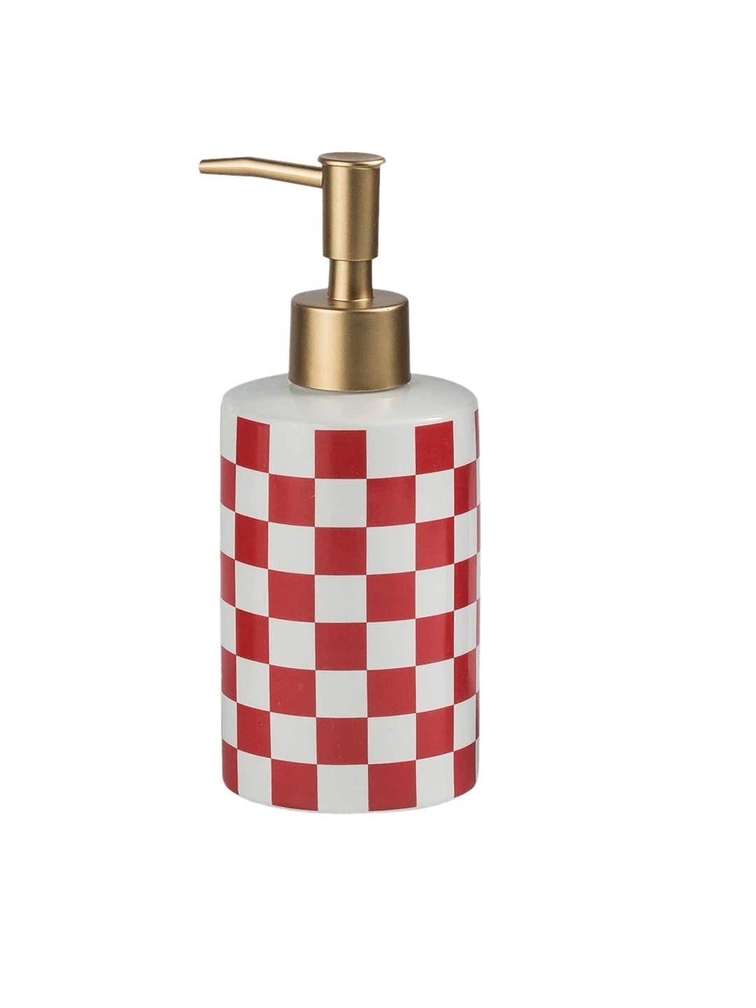 

FabSeasons White & Red Checked Ceramic Soap Dispenser