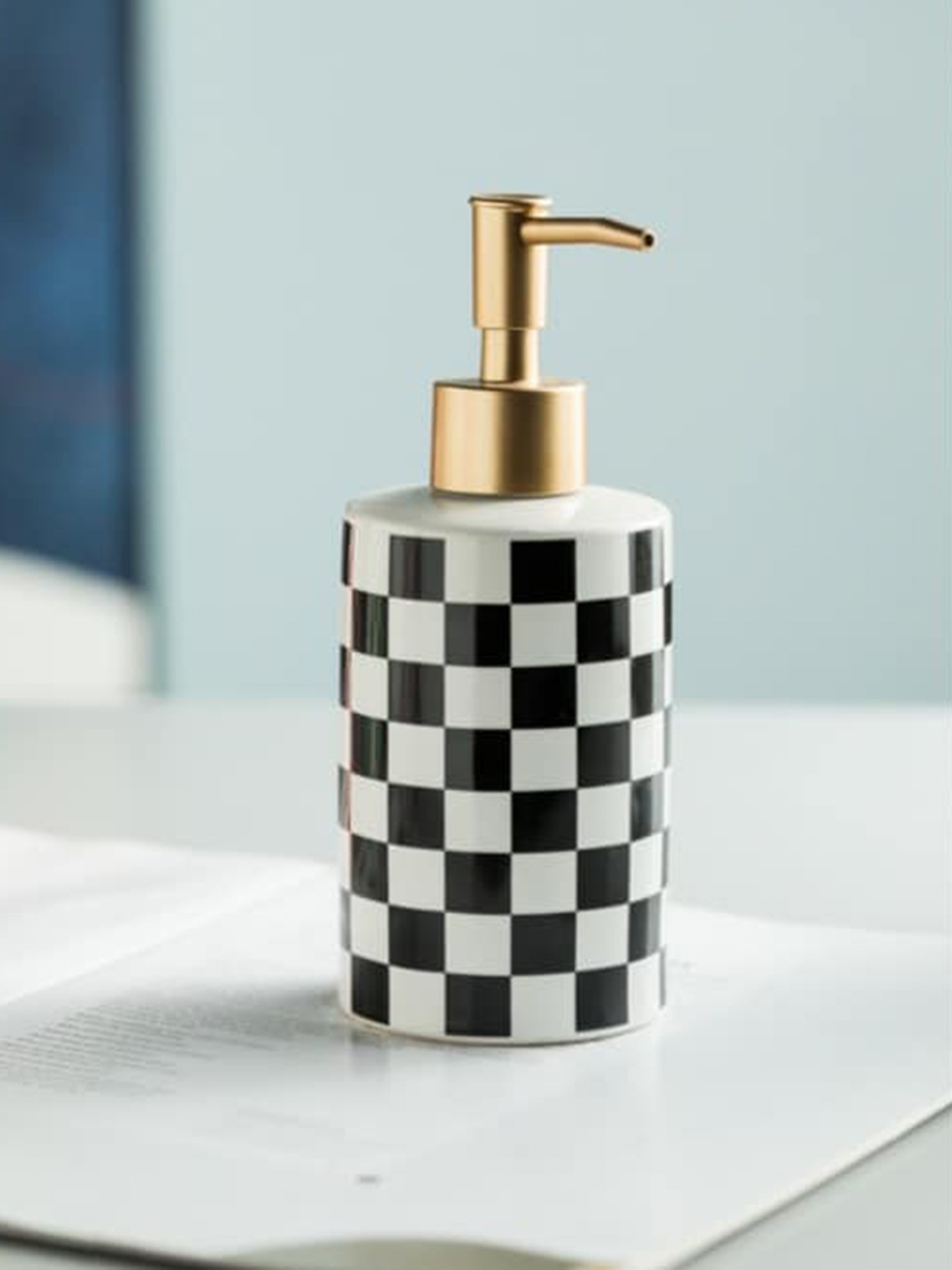 

FabSeasons Black & White Checked Ceramic Soap Dispenser