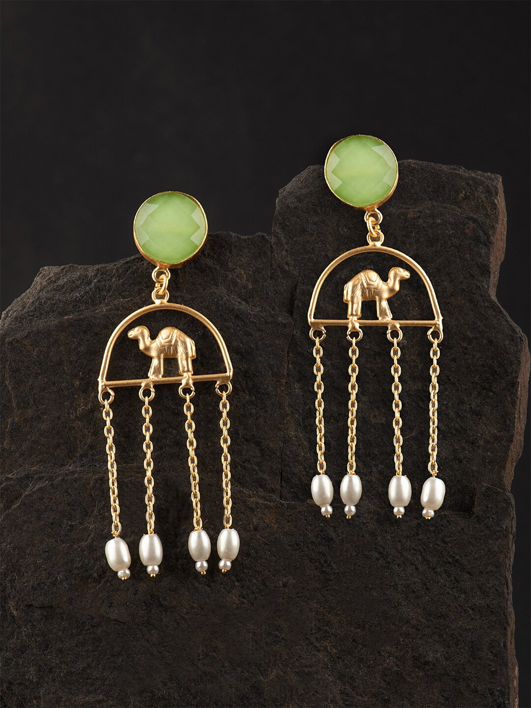 

Ozanoo Gold-Toned & White Contemporary Drop Earrings