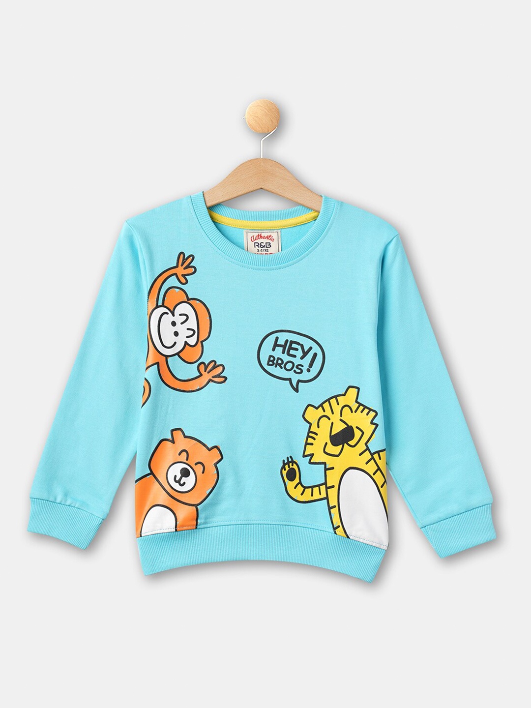 

R&B Boys Blue Printed Cotton Pullover Sweatshirt