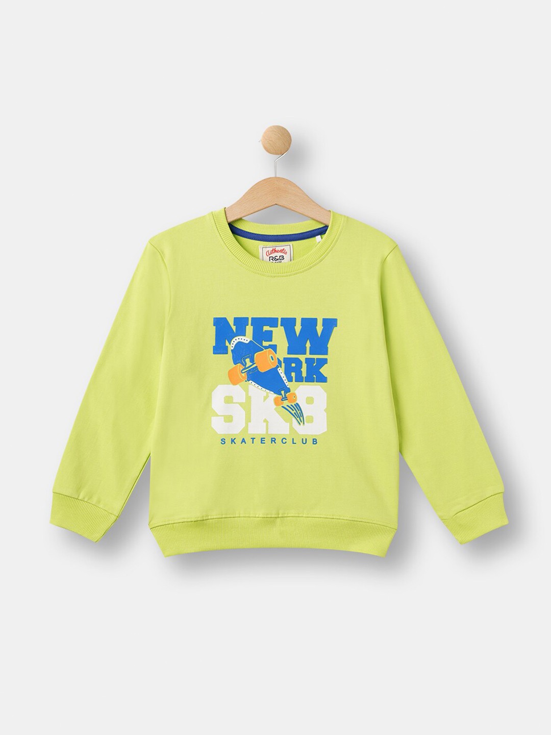 

R&B Boys Yellow Printed Cotton Pullover Sweatshirt