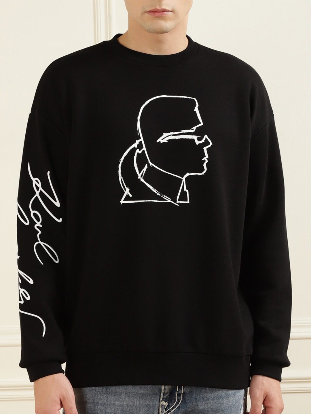 

Karl Lagerfeld Men Black Printed Cotton Sweatshirt