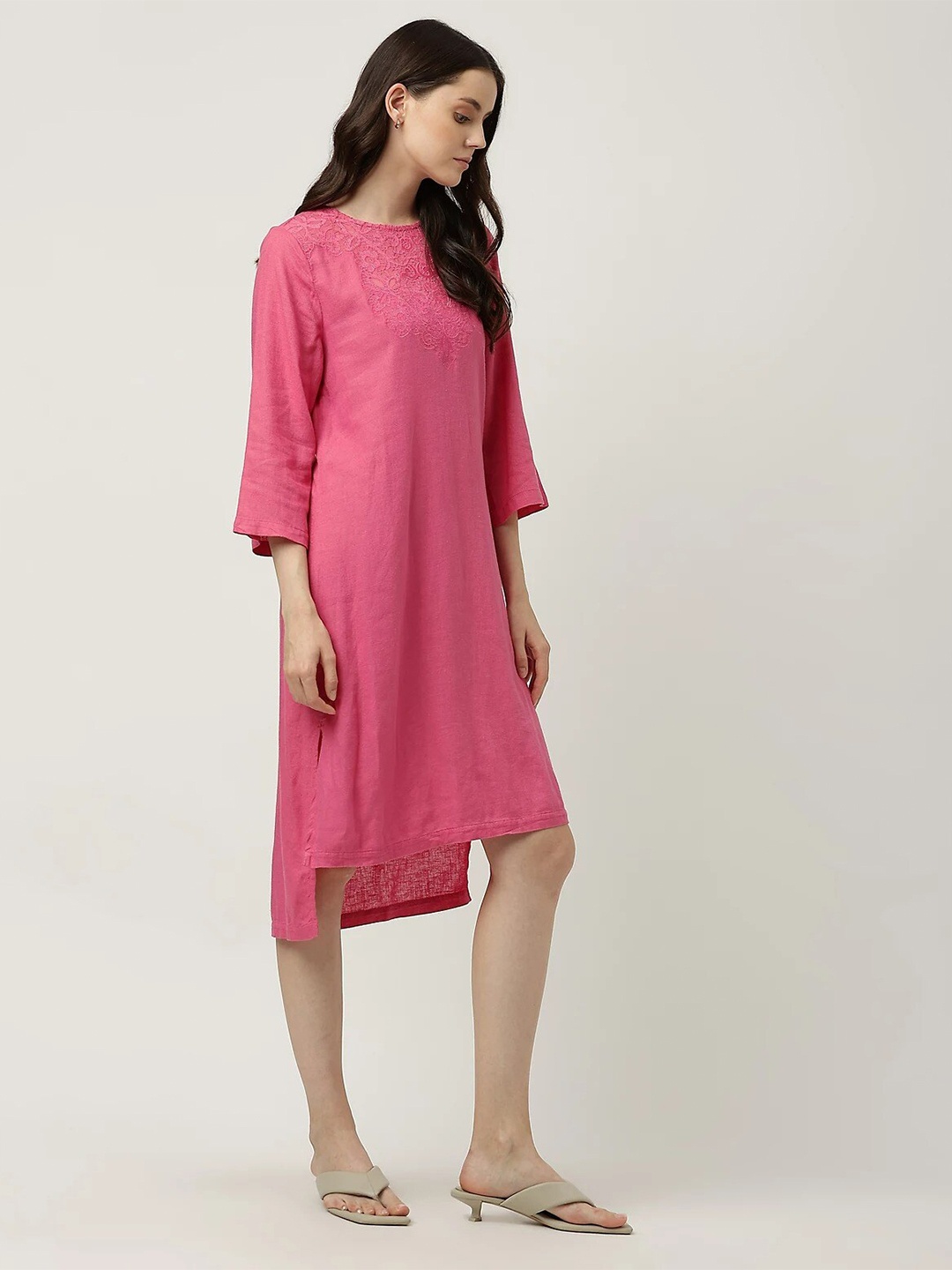 

Marks & Spencer Pink Linen A-Line Midi Dress