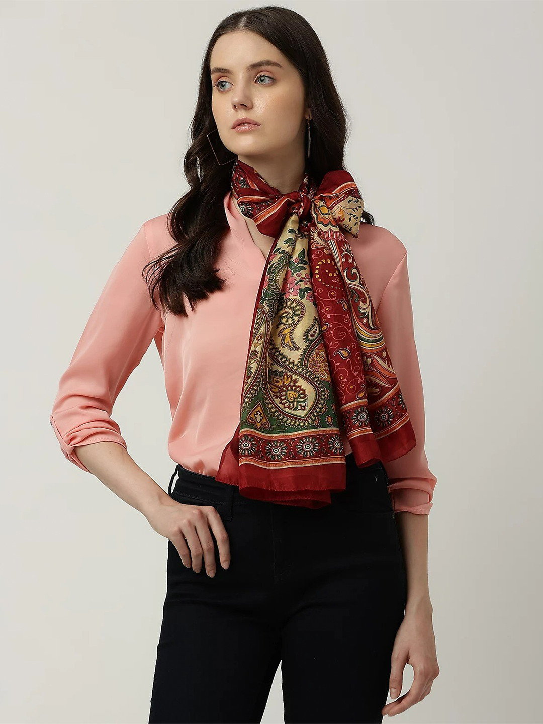 

Marks & Spencer Women Red & Pink Printed Pure Silk Scarf
