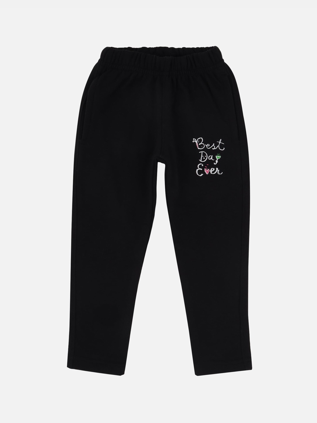 

DYCA Girls Black Printed Cotton Regular Fit Track Pants
