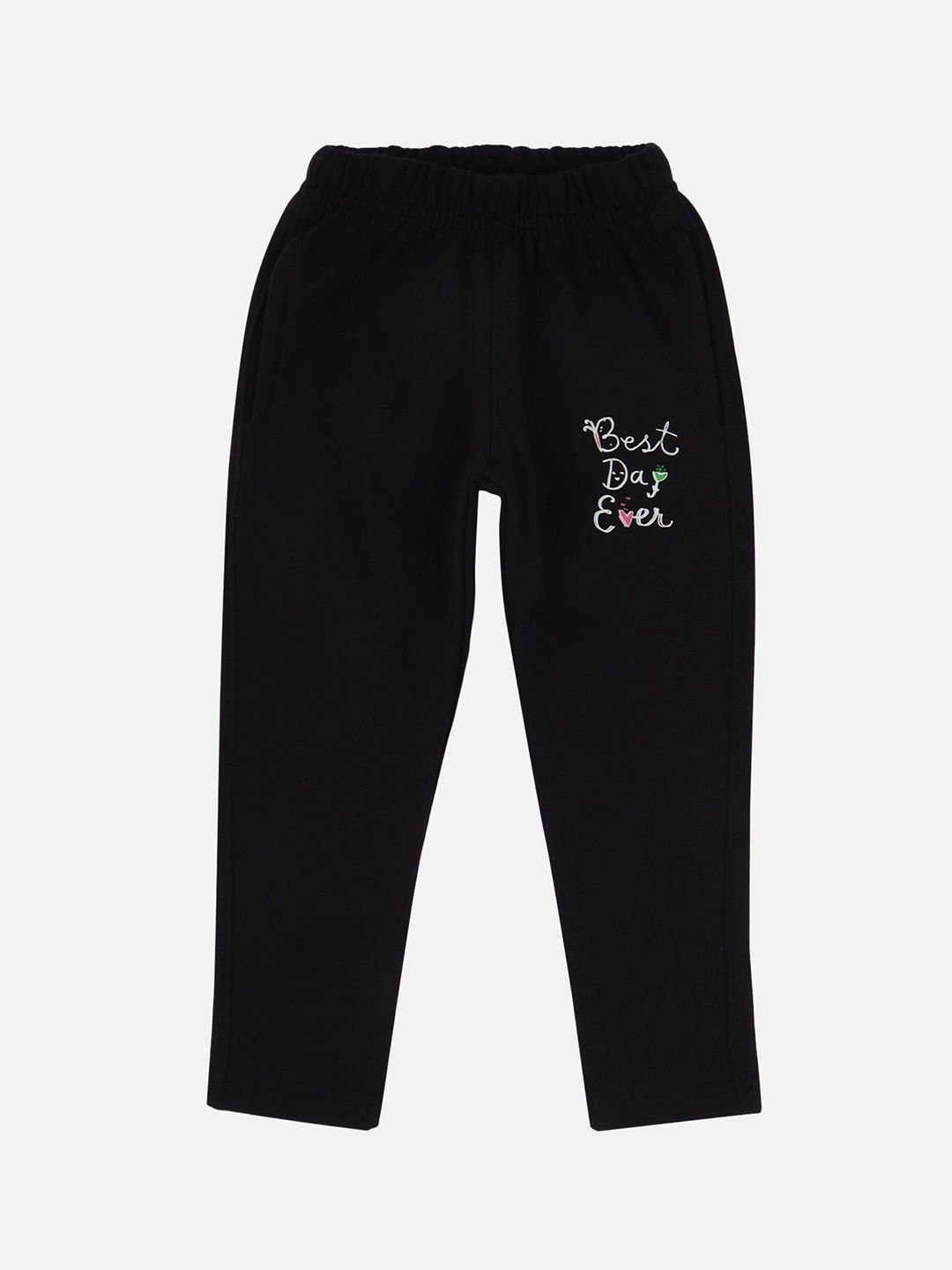 

DYCA Girls Black Typography Printed Cotton Track Pants