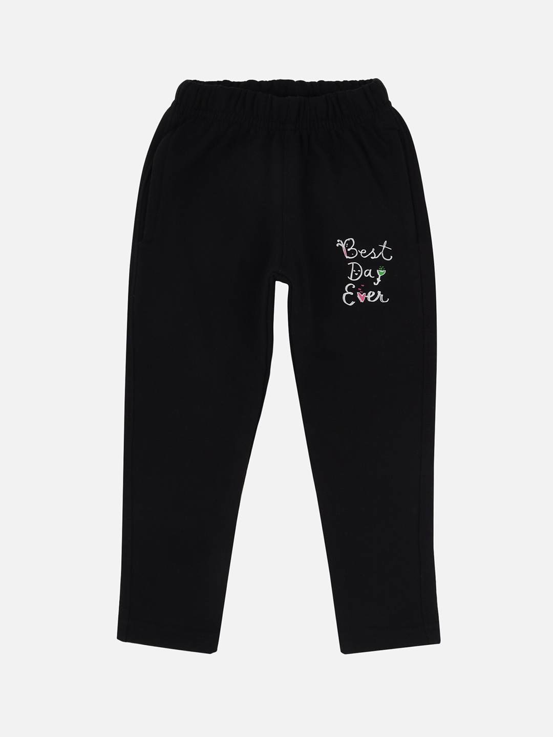 

DYCA Girls Black Typography Printed Cotton Track Pants