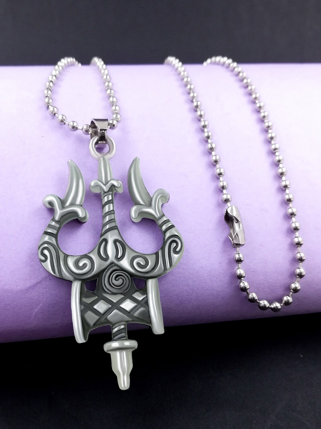

Saizen Silver-Plated Trishul-Shaped Stainless Steel Pendant