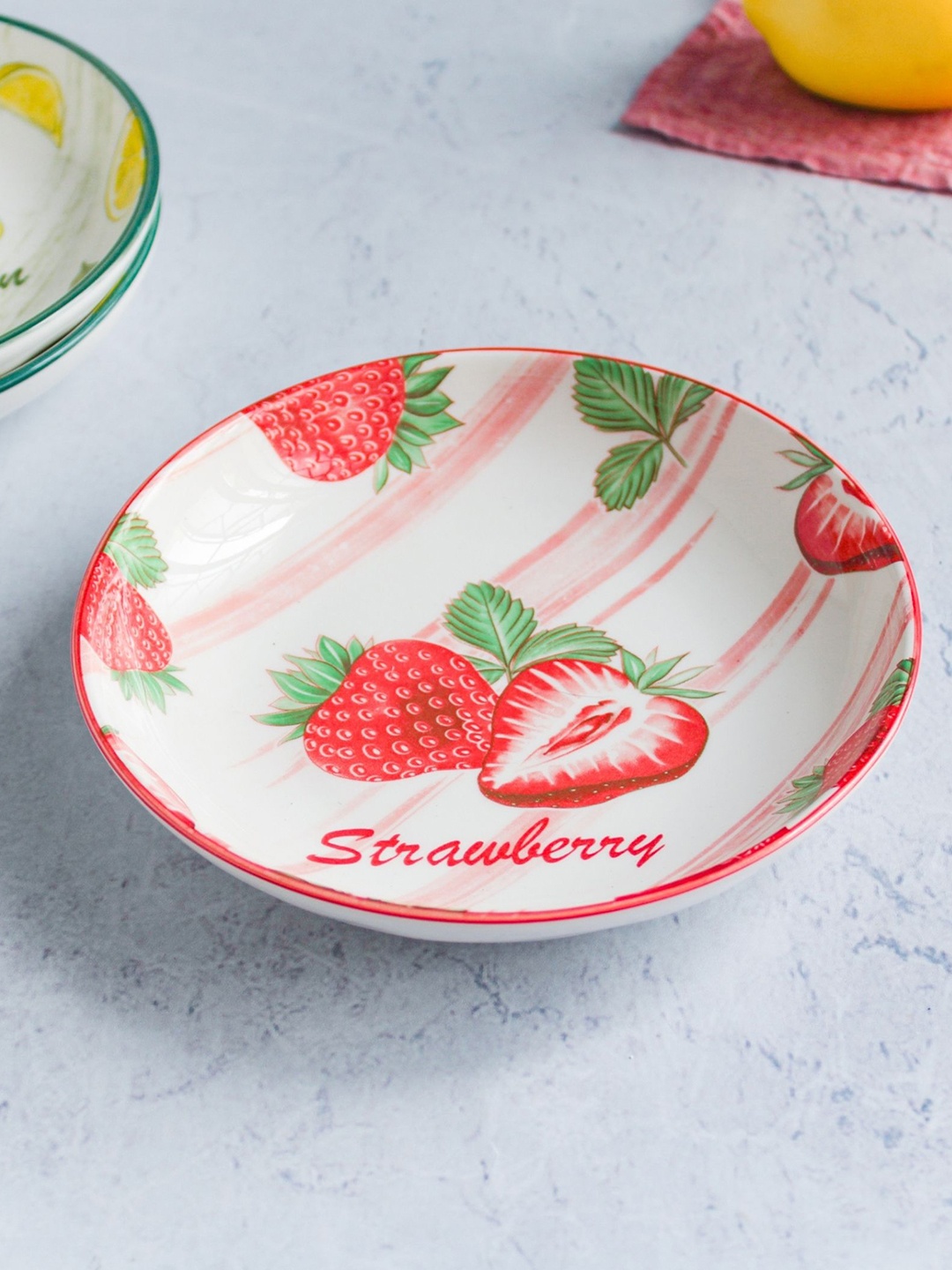 

Nestasia White & Red Printed Microwave safe Ceramic Glossy Plate